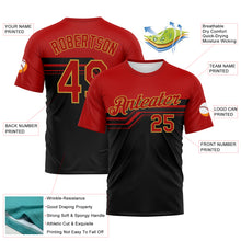 Charger l'image dans la galerie, Custom Red Black-Old Gold 3D Pattern Varsity Style Retro Stripe Performance T-Shirt