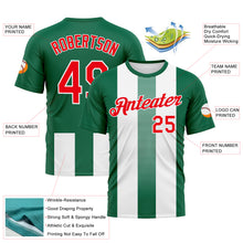 Load image into Gallery viewer, Custom Kelly Green Fire Red-White 3D Pattern Vertical Stripe Vintage Style Performance T-Shirt