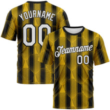 Load image into Gallery viewer, Custom Old Gold White-Black 3D Pattern Abstract Geometric Vertical Stripe Performance T-Shirt