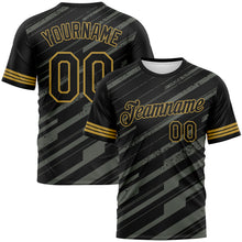 Load image into Gallery viewer, Custom Black Steel Gray-Old Gold 3D Pattern Diagonal Stripe Speed Line Performance T-Shirt