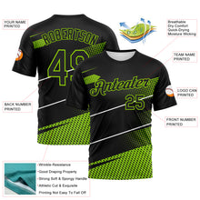 Load image into Gallery viewer, Custom Black Neon Green-White 3D Pattern Diagonal Stripe Halftone Performance T-Shirt