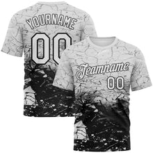 Laden Sie das Bild in den Galerie-Viewer, Custom White-Black 3D Pattern Cracked Ink Grunge Jazz Style Performance T-Shirt