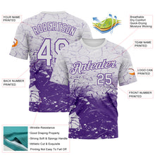Laden Sie das Bild in den Galerie-Viewer, Custom White-Purple 3D Pattern Cracked Ink Grunge Jazz Style Performance T-Shirt
