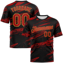 Load image into Gallery viewer, Custom Black Red-Old Gold 3D Pattern Lava Splash Ink Wash Performance T-Shirt