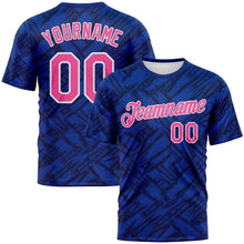 Charger l'image dans la galerie, Custom Royal Pink Navy Thunder Blue-White 3D Pattern Tribal Ethnic Design Performance T-Shirt