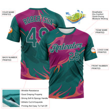 Laden Sie das Bild in den Galerie-Viewer, Custom Teal Deep Pink-Gray 3D Pattern Flame Abstract Style Performance T-Shirt