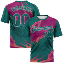 Laden Sie das Bild in den Galerie-Viewer, Custom Teal Deep Pink-Gray 3D Pattern Flame Abstract Style Performance T-Shirt
