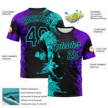 Laden Sie das Bild in den Galerie-Viewer, Custom Aqua Black-Purple 3D Pattern Ink Splash Duotono Style Performance T-Shirt