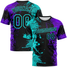 Laden Sie das Bild in den Galerie-Viewer, Custom Aqua Black-Purple 3D Pattern Ink Splash Duotono Style Performance T-Shirt