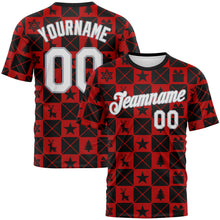 Charger l'image dans la galerie, Custom Black White Red-Gray 3D Pattern Christmas Buffalo Check Performance T-Shirt