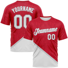 Load image into Gallery viewer, Custom Red White-Gray 3D Pattern Subtle Diagonal Split Performance T-Shirt