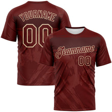 Загрузить изображение в средство просмотра галереи, Custom Burgundy-City Cream 3D Pattern Tonal Brush Subtle Grunge Performance T-Shirt