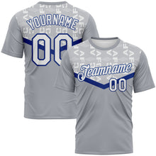 Load image into Gallery viewer, Custom Gray White-Royal 3D Pattern Geometric Letter Chevron Stripe Performance T-Shirt