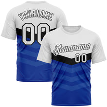 Load image into Gallery viewer, Custom White Black-Royal 3D Pattern Chevron Stripe Fade Effect Performance T-Shirt