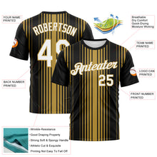 Load image into Gallery viewer, Custom Black White-Old Gold 3D Pattern Vertical Stripe Classic Performance T-Shirt
