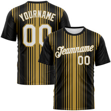 Load image into Gallery viewer, Custom Black White-Old Gold 3D Pattern Vertical Stripe Classic Performance T-Shirt
