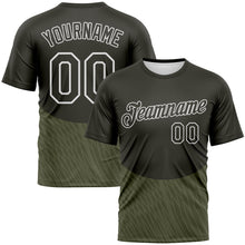 Load image into Gallery viewer, Custom Olive-White 3D Pattern Geometric Wave Lineal Performance T-Shirt