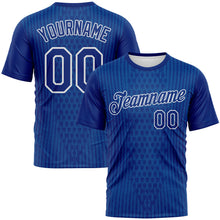 Load image into Gallery viewer, Custom Royal Blue-White 3D Pattern Pixel Vertical Stripe Hexagon Performance T-Shirt