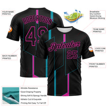Load image into Gallery viewer, Custom Black Teal-Deep Pink 3D Pattern Geometric Performance T-Shirt