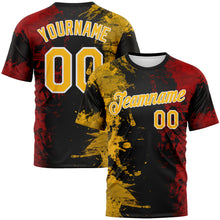 Laden Sie das Bild in den Galerie-Viewer, Custom Gold Black Red-White 3D Pattern Ink Splash Duotono Style Performance T-Shirt