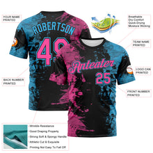 Laden Sie das Bild in den Galerie-Viewer, Custom Pink Black-Sky Blue 3D Pattern Ink Splash Duotono Style Performance T-Shirt
