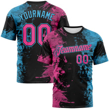 Laden Sie das Bild in den Galerie-Viewer, Custom Pink Black-Sky Blue 3D Pattern Ink Splash Duotono Style Performance T-Shirt