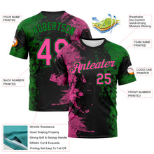 Laden Sie das Bild in den Galerie-Viewer, Custom Pink Black-Grass Green 3D Pattern Ink Splash Duotono Style Performance T-Shirt
