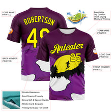 Laden Sie das Bild in den Galerie-Viewer, Custom Purple Light Yellow White-Black Brush Stroke Trail Running Mountain Outdoor Sportswear Performance T-Shirt