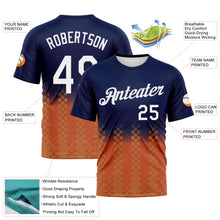Charger l'image dans la galerie, Custom Navy White-Orange Gradient Racing Checkerboard Sportswear Performance T-Shirt