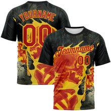 Загрузить изображение в средство просмотра галереи, Custom Black Red-Yellow Skull Gothic Distressed Grunge Performance T-Shirt