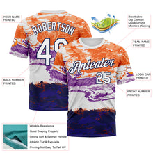 Загрузить изображение в средство просмотра галереи, Custom Orange White Purple-Navy Distressed Abstract Paint Stroke Performance T-Shirt