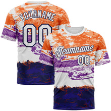 Загрузить изображение в средство просмотра галереи, Custom Orange White Purple-Navy Distressed Abstract Paint Stroke Performance T-Shirt