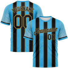 Laden Sie das Bild in den Galerie-Viewer, Custom Blue Black-Old Gold Stripe Dot Halftone Sportswear Performance T-Shirt