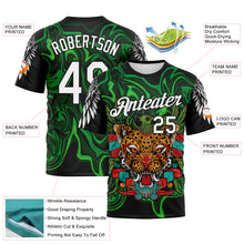 Load image into Gallery viewer, Custom Black White-Green Animal Jaguar Mascot Ethnic Tribal Performance T-Shirt