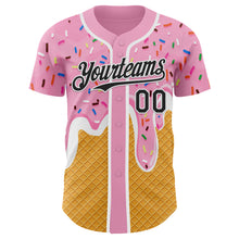 Загрузить изображение в средство просмотра галереи, Custom Light Pink Black Yellow-White Foodie Food Dessert Melting Cream Waffle Grid Authentic Baseball Jersey