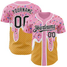 Загрузить изображение в средство просмотра галереи, Custom Light Pink Black Yellow-White Foodie Food Dessert Melting Cream Waffle Grid Authentic Baseball Jersey