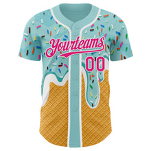 Load image into Gallery viewer, Custom Ice Blue Hot Pink Yellow-White Foodie Food Dessert Melting Cream Waffle Grid Authentic Baseball Jersey