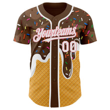 Загрузить изображение в средство просмотра галереи, Custom Brown White Yellow-Medium Pink Foodie Food Dessert Melting Cream Waffle Grid Authentic Baseball Jersey