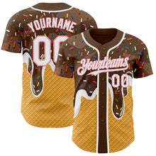 Загрузить изображение в средство просмотра галереи, Custom Brown White Yellow-Medium Pink Foodie Food Dessert Melting Cream Waffle Grid Authentic Baseball Jersey