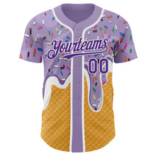 Загрузить изображение в средство просмотра галереи, Custom Light Purple Purple Yellow-White Foodie Food Dessert Melting Cream Waffle Grid Authentic Baseball Jersey