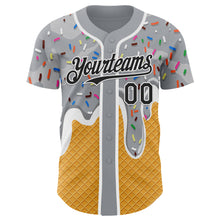 Load image into Gallery viewer, Custom Gray Black Yellow-White Foodie Food Dessert Melting Cream Waffle Grid Authentic Baseball Jersey