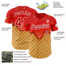 Charger l'image dans la galerie, Custom Red Yellow-White Foodie Food Dessert Melting Cream Waffle Grid Authentic Baseball Jersey