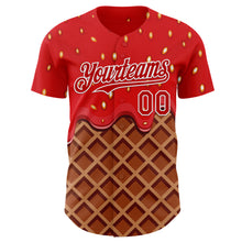 Charger l'image dans la galerie, Custom Red Brown-White Foodie Food Dessert Melting Cream Waffle Grid Authentic Baseball Jersey