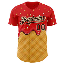 Загрузить изображение в средство просмотра галереи, Custom Red Brown Yellow-Cream Foodie Food Dessert Melting Cream Waffle Grid Authentic Baseball Jersey
