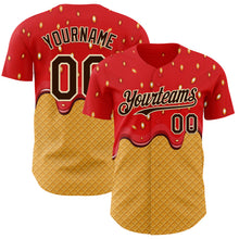 Загрузить изображение в средство просмотра галереи, Custom Red Brown Yellow-Cream Foodie Food Dessert Melting Cream Waffle Grid Authentic Baseball Jersey