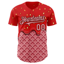 Charger l'image dans la galerie, Custom Red Medium Pink-Brown Foodie Food Dessert Melting Cream Waffle Grid Authentic Baseball Jersey