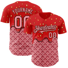 Charger l'image dans la galerie, Custom Red Medium Pink-Brown Foodie Food Dessert Melting Cream Waffle Grid Authentic Baseball Jersey