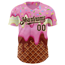 Загрузить изображение в средство просмотра галереи, Custom Light Pink Brown-Cream Foodie Food Dessert Melting Cream Waffle Grid Authentic Baseball Jersey