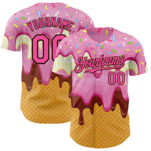 Загрузить изображение в средство просмотра галереи, Custom Light Pink Pink Yellow-Brown Foodie Food Dessert Melting Cream Waffle Grid Authentic Baseball Jersey