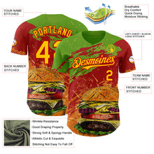Laden Sie das Bild in den Galerie-Viewer, Custom Aurora Green Yellow-Red Foodie Fast Food Burger Authentic Baseball Jersey